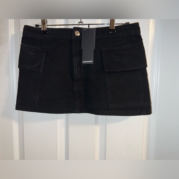 Momokrom Black Cargo Pocket Mini Skirt Denim Skirt - Picture 4 of 4